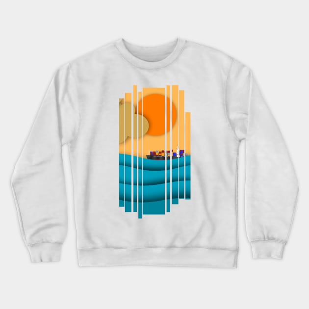 Cargo ship on sea illustration Crewneck Sweatshirt by SaturnPrints